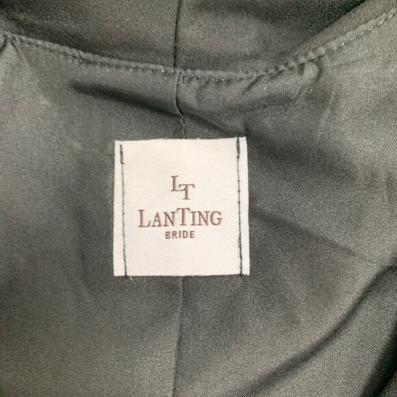 LT LanTing Bride Blazer Womens 6 Black Cascading Ruffle Front Peplum Hem Padded - Picture 9 of 15